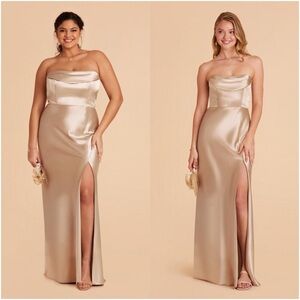 BIRDY GREY Mia Shiny Satin Strapless Maxi Dress In Gold
